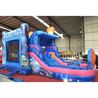 Ein aufblasbarer Wasserpark mit Schiebereglern, Unisex, Blau Meerjungfrau, Sprunghaus und großem Pool