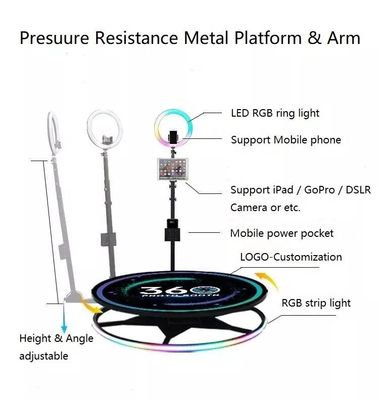 360-Video-Fotobooth Automatisch mit Led-Magie-Spiegel Ipad 360-Fotobooth-Maschine 115cm
