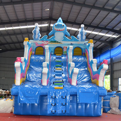 Aufblasbare Poolrutschen für Kinder Doppelspurige Hai-Design kommerzielle PVC-Wasserrutsche