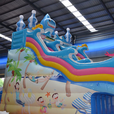Aufblasbare Poolrutschen für Kinder Doppelspurige Hai-Design kommerzielle PVC-Wasserrutsche