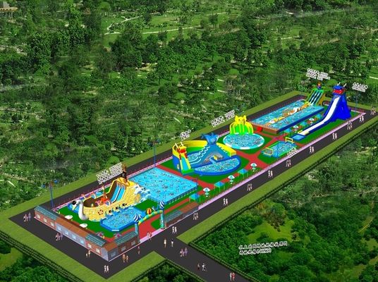 Logo/Muster Digitaldruck maßgeschneiderte Größe Aufblasbarer Wasserpark für Vergnügungspark