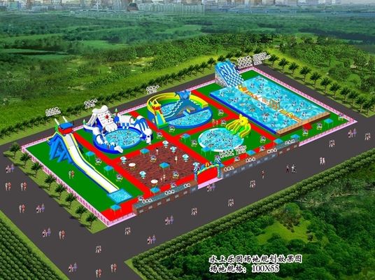 Logo/Muster Digitaldruck maßgeschneiderte Größe Aufblasbarer Wasserpark für Vergnügungspark