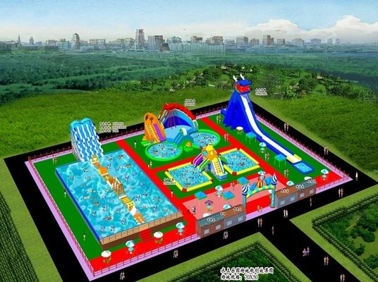 Logo/Muster Digitaldruck maßgeschneiderte Größe Aufblasbarer Wasserpark für Vergnügungspark