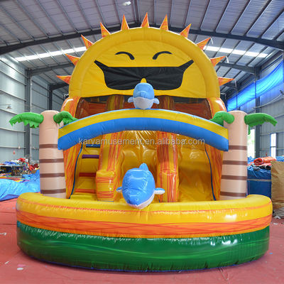 Double Lane Beach N Sonne aufblasbare Wasserrutsche beliebtes tropisches Palmbaum Design