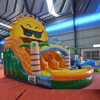 Double Lane Beach N Sonne aufblasbare Wasserrutsche beliebtes tropisches Palmbaum Design