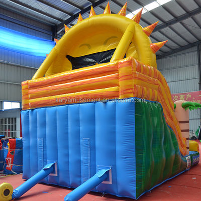 Double Lane Beach N Sonne aufblasbare Wasserrutsche beliebtes tropisches Palmbaum Design