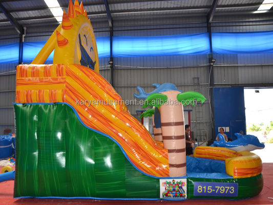 Double Lane Beach N Sonne aufblasbare Wasserrutsche beliebtes tropisches Palmbaum Design