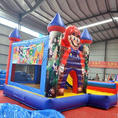 0.55mm PVC Vinyl Tarpaulin aufblasbar Mario Bounce House Combo Schloss Rutsche mit Blaser