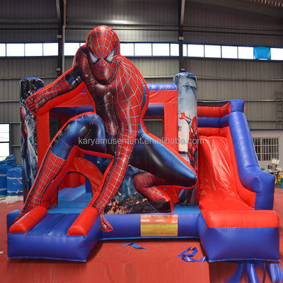 Unterhaltung im Innen- und Außenbereich Spiderman-Thema Aufblasbare Sprungburg mit Rutsche