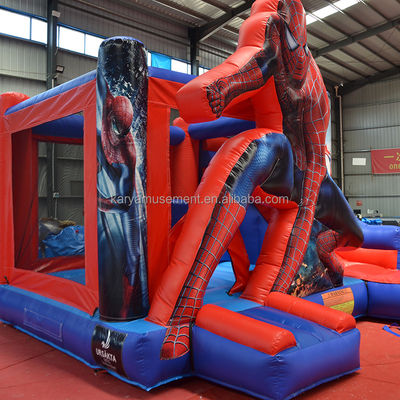 Unterhaltung im Innen- und Außenbereich Spiderman-Thema Aufblasbare Sprungburg mit Rutsche