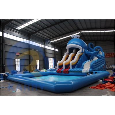 CE-Bläser und Reparaturzubehör mit aufblasbarem Wasserpark mit Hai-Rutsche
