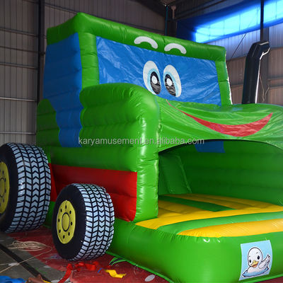 Kinder Indoor Outdoor Bungee Trampolin aufblasbar Sprungschloss Springer grüner Traktor