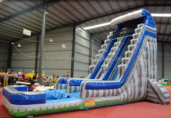 Hochkapazität 29ft kommerzielle Hinterhof Grau Marmor aufblasbare Wasserrutsche mit Pool