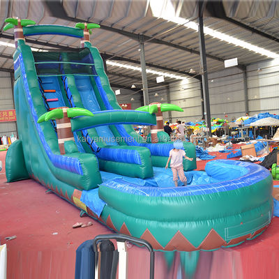 29ft tropischer Sprung Wasserrutsche Pool Gewerblicher Hinterhof Große Palm Wasserrutsche mit Pool