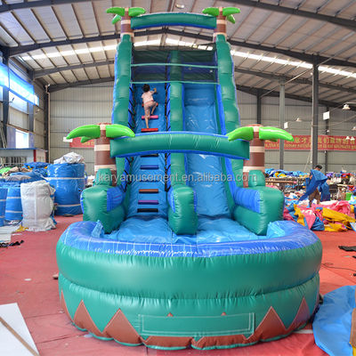 29ft tropischer Sprung Wasserrutsche Pool Gewerblicher Hinterhof Große Palm Wasserrutsche mit Pool
