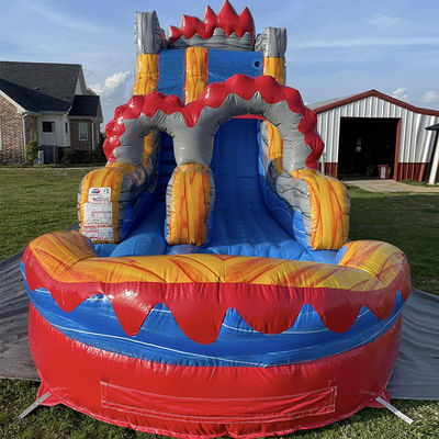 Luftfahrt Aufblasbare Lava Rush-Themen-Wasserrutsche mit Pool und Bogen