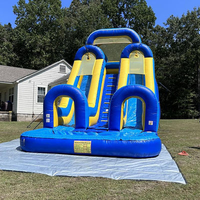 Große Kinder Splash Pool Spaß PVC Doppelspur Wasserrutsche aufblasbar mit individueller Größe