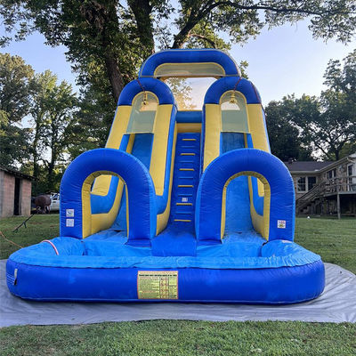 Große Kinder Splash Pool Spaß PVC Doppelspur Wasserrutsche aufblasbar mit individueller Größe