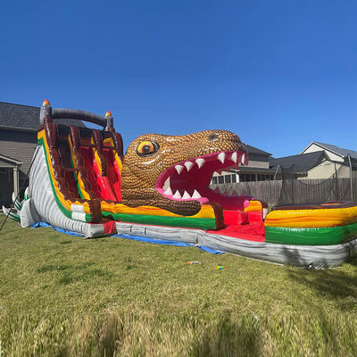 Customisierte PVC aufblasbare Sprungrutsche Jurassic Dinosaurier-Thema Wasserrutsche mit Pool