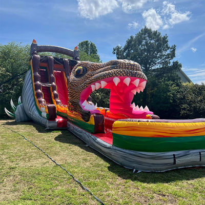 Customisierte PVC aufblasbare Sprungrutsche Jurassic Dinosaurier-Thema Wasserrutsche mit Pool