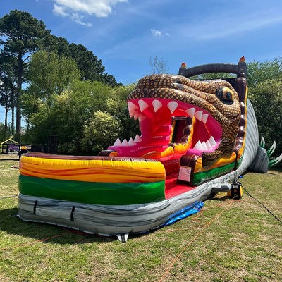 Customisierte PVC aufblasbare Sprungrutsche Jurassic Dinosaurier-Thema Wasserrutsche mit Pool