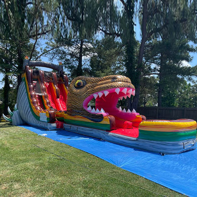 Customisierte PVC aufblasbare Sprungrutsche Jurassic Dinosaurier-Thema Wasserrutsche mit Pool