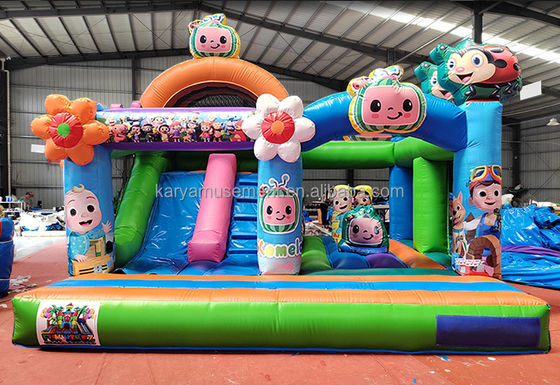 CE/EN71/EN14960 Zertifizierter Cocomelon-Themen-Trampolin für Kinderpartys mit Rutsche