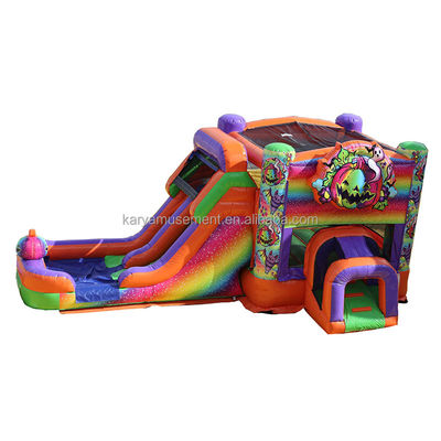Unisex Halloween-Sprunghaus mit Doppelkanal-Wasserrutsche und Regenbogen aufblasbares Schloss