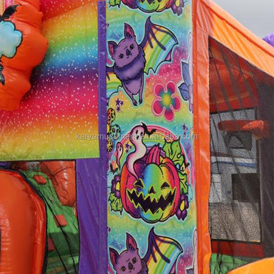 Unisex Halloween-Sprunghaus mit Doppelkanal-Wasserrutsche und Regenbogen aufblasbares Schloss