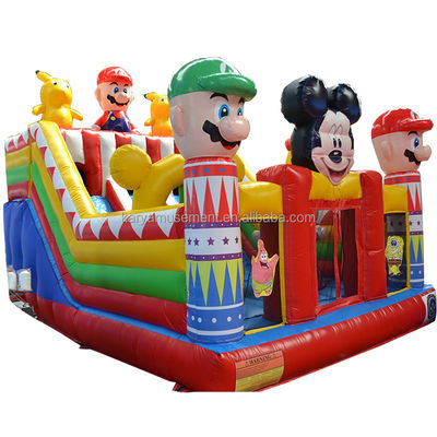 Aufblasbare Spaßstadt mit Mickey und Mario Aufblasbare Burg Aussteigerhaus Combo Spielplatz Aufblaser enthalten