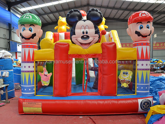 Aufblasbare Spaßstadt mit Mickey und Mario Aufblasbare Burg Aussteigerhaus Combo Spielplatz Aufblaser enthalten