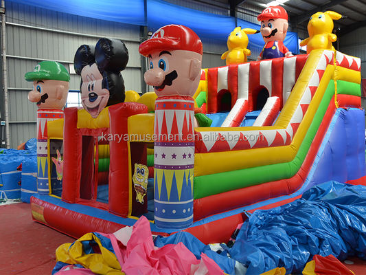 Aufblasbare Spaßstadt mit Mickey und Mario Aufblasbare Burg Aussteigerhaus Combo Spielplatz Aufblaser enthalten