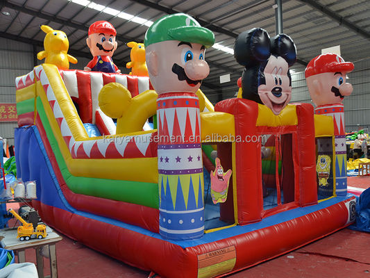 Aufblasbare Spaßstadt mit Mickey und Mario Aufblasbare Burg Aussteigerhaus Combo Spielplatz Aufblaser enthalten