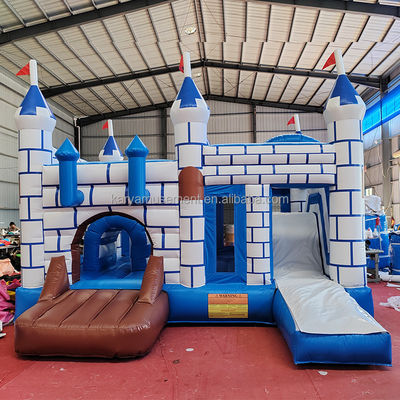 Commercial PVC Sprungburg Combo mit Rutsche Unisex Blau und Weiß Schloss Spielplatz