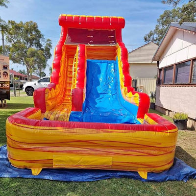 Individuelles Logo kommerzieller PVC-Wasserpark Gelber Marmor aufblasbare Rutsche mit Pool