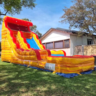 Individuelles Logo kommerzieller PVC-Wasserpark Gelber Marmor aufblasbare Rutsche mit Pool