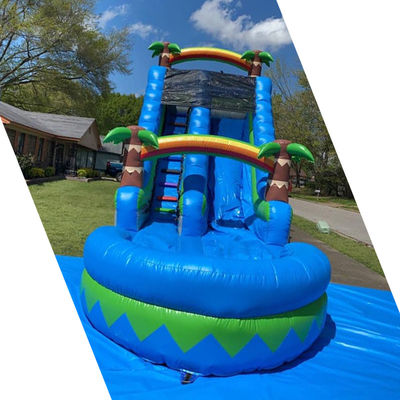 CE/EN71/EN14960 Zertifizierter 30-Fuß-Aussen-Wasserpark Blaue tropische Palmen-Wasserrutsche für 5-10 Passagiere