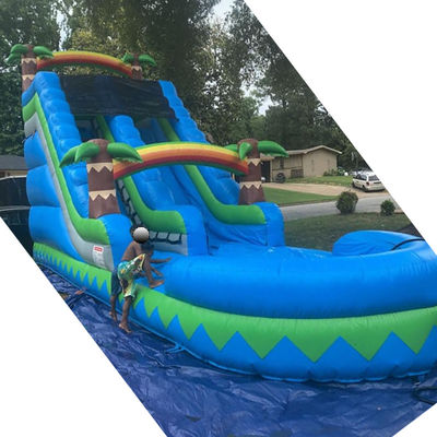 CE/EN71/EN14960 Zertifizierter 30-Fuß-Aussen-Wasserpark Blaue tropische Palmen-Wasserrutsche für 5-10 Passagiere