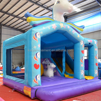 Unisex PVC Exquisite Regenbogen Einhorn Aufblaser Sprungschloss für Spielplatz