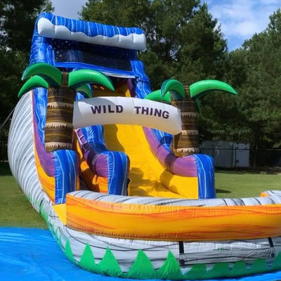 Großer Pool Kinder Sprungrutsche Hausparty kommerzielle tropische Palmen Wasserrutsche mit zwei Rutschen