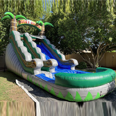 Großer Pool Kinder Sprungrutsche Hausparty kommerzielle tropische Palmen Wasserrutsche mit zwei Rutschen