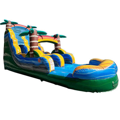 Versand erleichtert Kommerzielles PVC Tropenpalmenwasserrutsche aufblasbar mit Pool