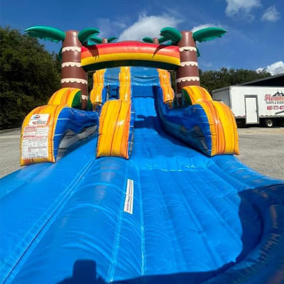 Versand erleichtert Kommerzielles PVC Tropenpalmenwasserrutsche aufblasbar mit Pool