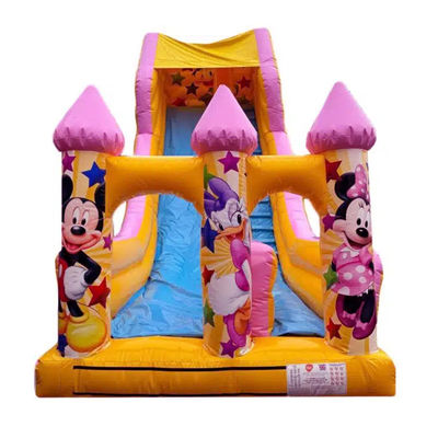5-10 Passagiere Kommerzielle PVC-Cartoon-Stil Pink Springen Trocken- oder Wasserrutsche Aufblasbarer Türsteher Haus Rutsche Party Miete