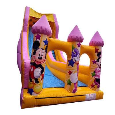 5-10 Passagiere Kommerzielle PVC-Cartoon-Stil Pink Springen Trocken- oder Wasserrutsche Aufblasbarer Türsteher Haus Rutsche Party Miete