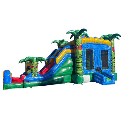 Kinder-Sprung-Trampolin-Spiele Grün aufblasbares Tiki Huk Schloss Kombo-Rutschbecken