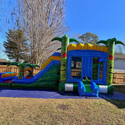 Kinder-Sprung-Trampolin-Spiele Grün aufblasbares Tiki Huk Schloss Kombo-Rutschbecken