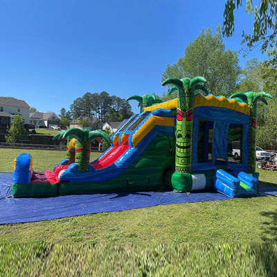 Kinder-Sprung-Trampolin-Spiele Grün aufblasbares Tiki Huk Schloss Kombo-Rutschbecken