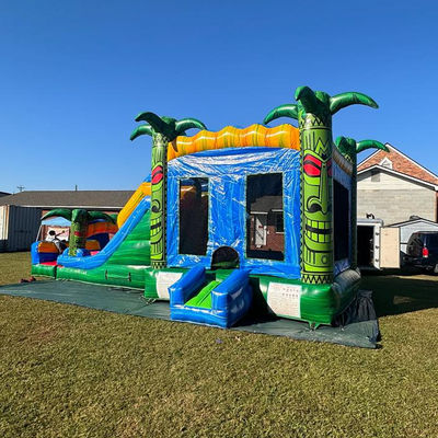 Kinder-Sprung-Trampolin-Spiele Grün aufblasbares Tiki Huk Schloss Kombo-Rutschbecken