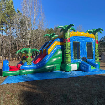 Kinder-Sprung-Trampolin-Spiele Grün aufblasbares Tiki Huk Schloss Kombo-Rutschbecken